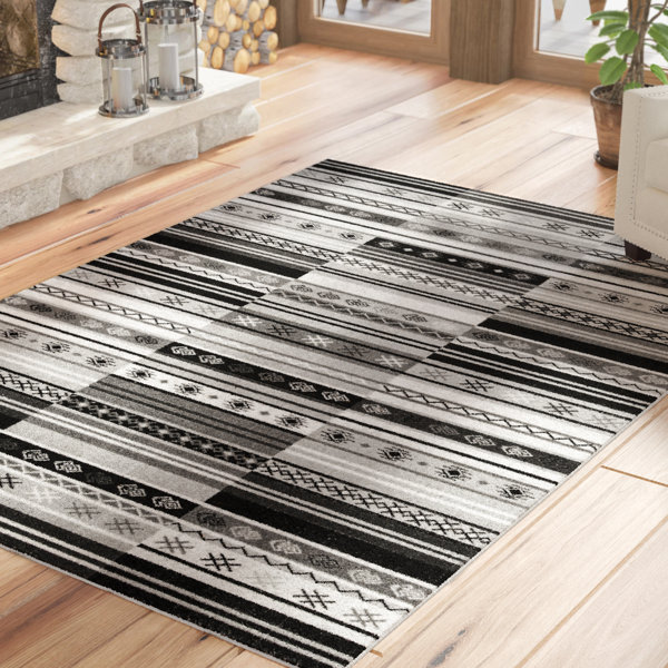 Union Rustic Kari Southwestern Charcoal Indoor/Outdoor Area Rug